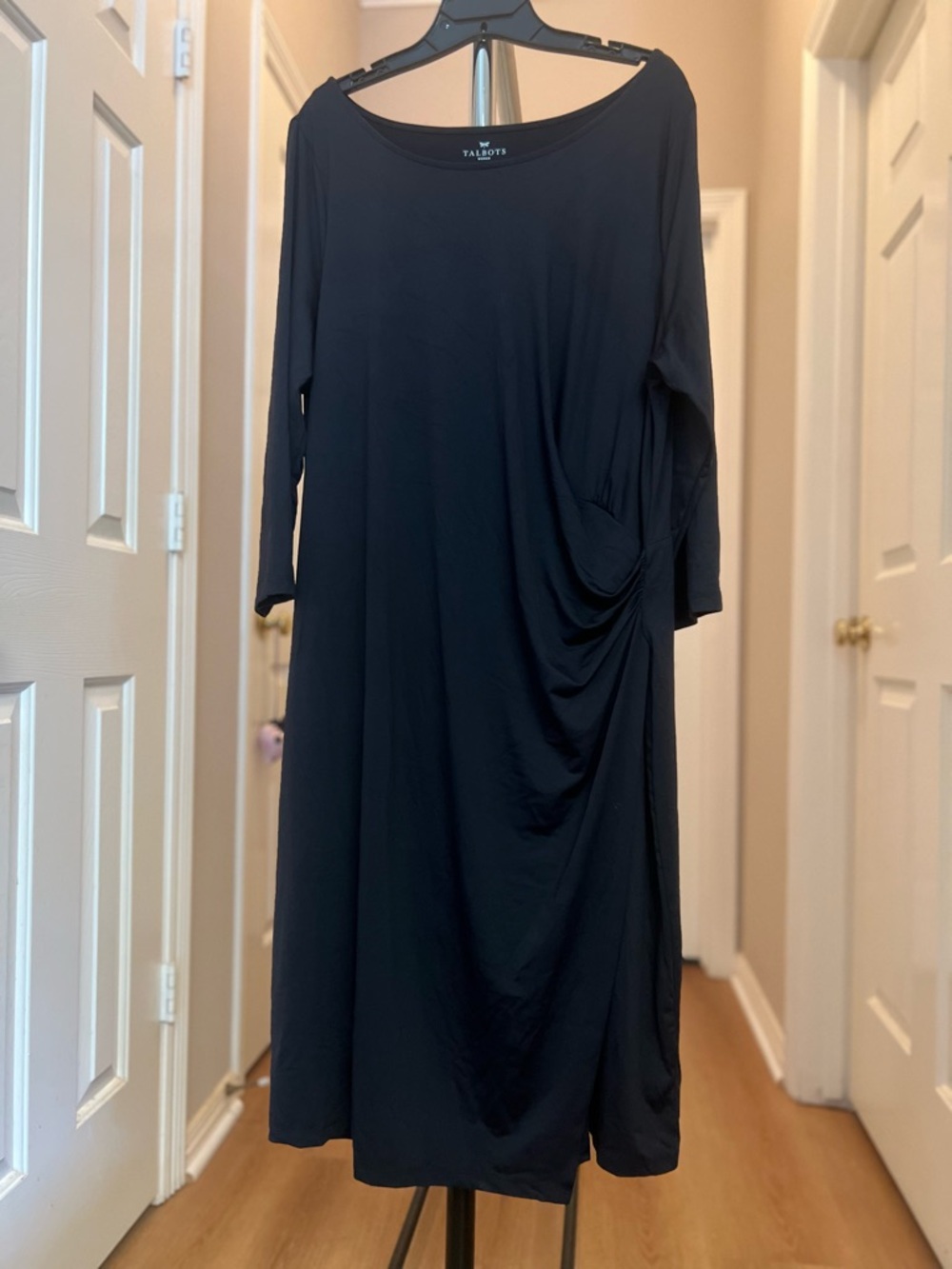 Talbots Black Long Sleeve Draped Midi Dress